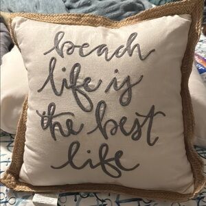 Cozy White and Tan Pillow with beach quote